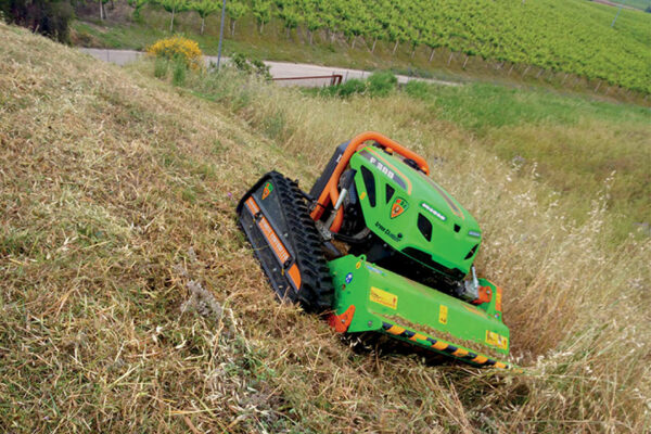 MDB F300 remote controlled grass cutter cutting on a hill