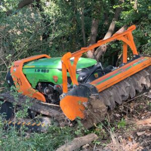 LV 800 remote controlled mulcher with fixed teeth through woodland